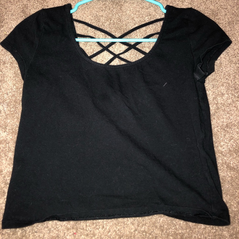 Charlotte Russe Black Criss-Cross Crop Top